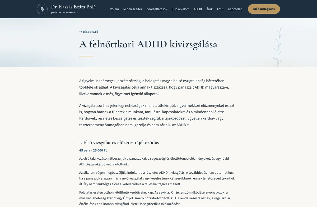 A felnőttkori ADHD-kivizsgálás oldala