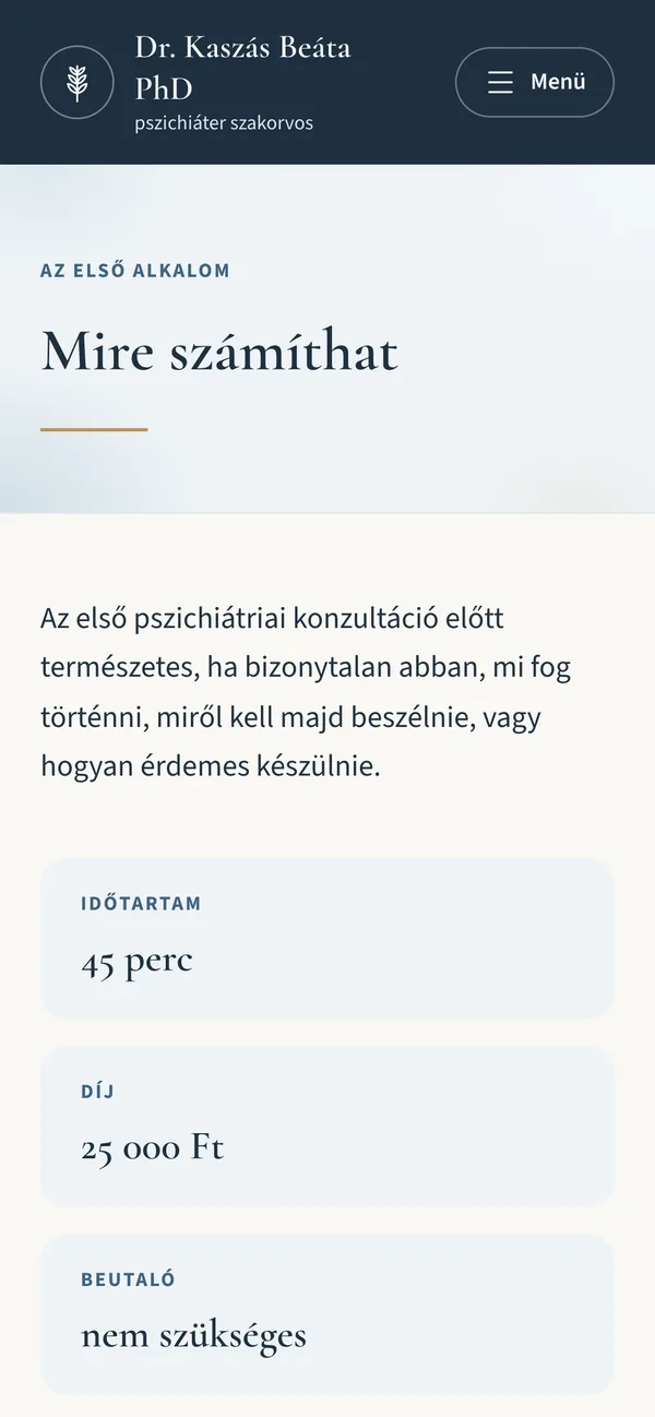 Az „Első alkalom” oldal telefonon