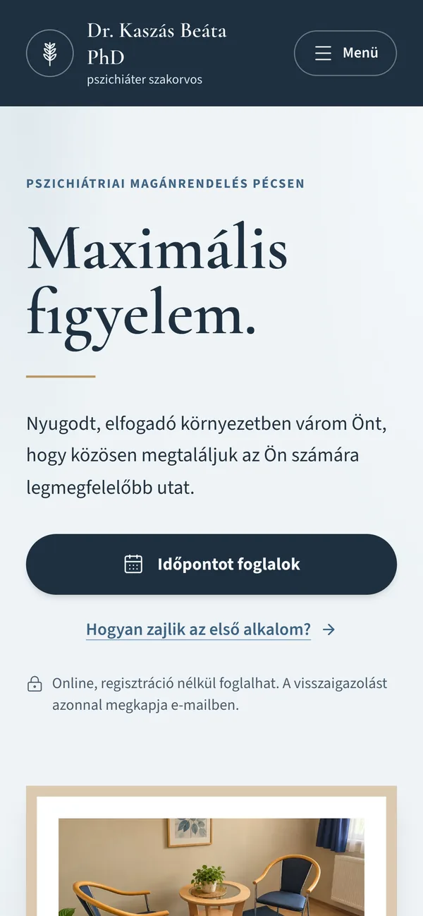 A drkaszasbeata.hu főoldala telefonon