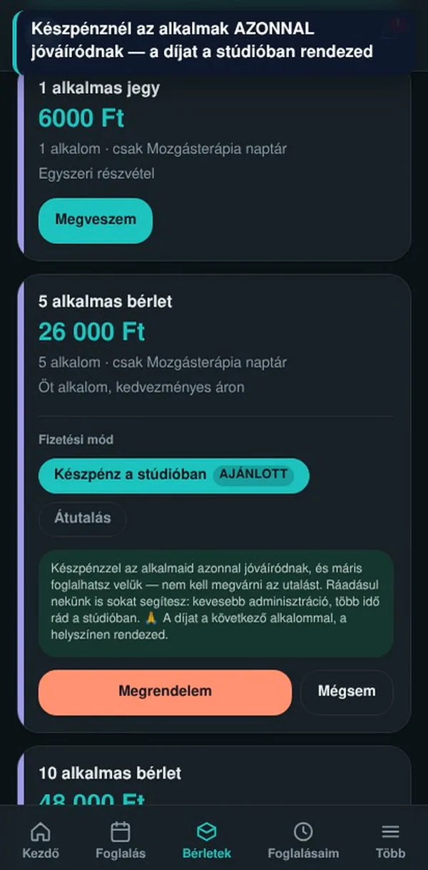 Bérletvásárlás telefonon, mintaadattal
