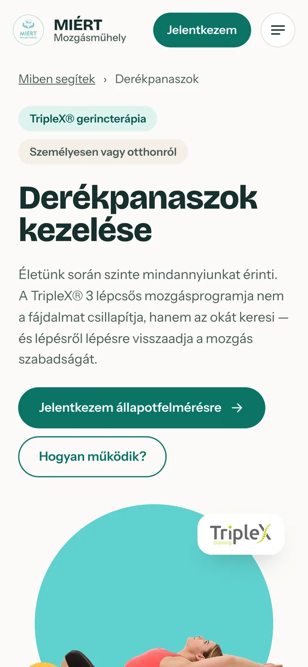 Egy területoldal telefonon, a terület saját színével