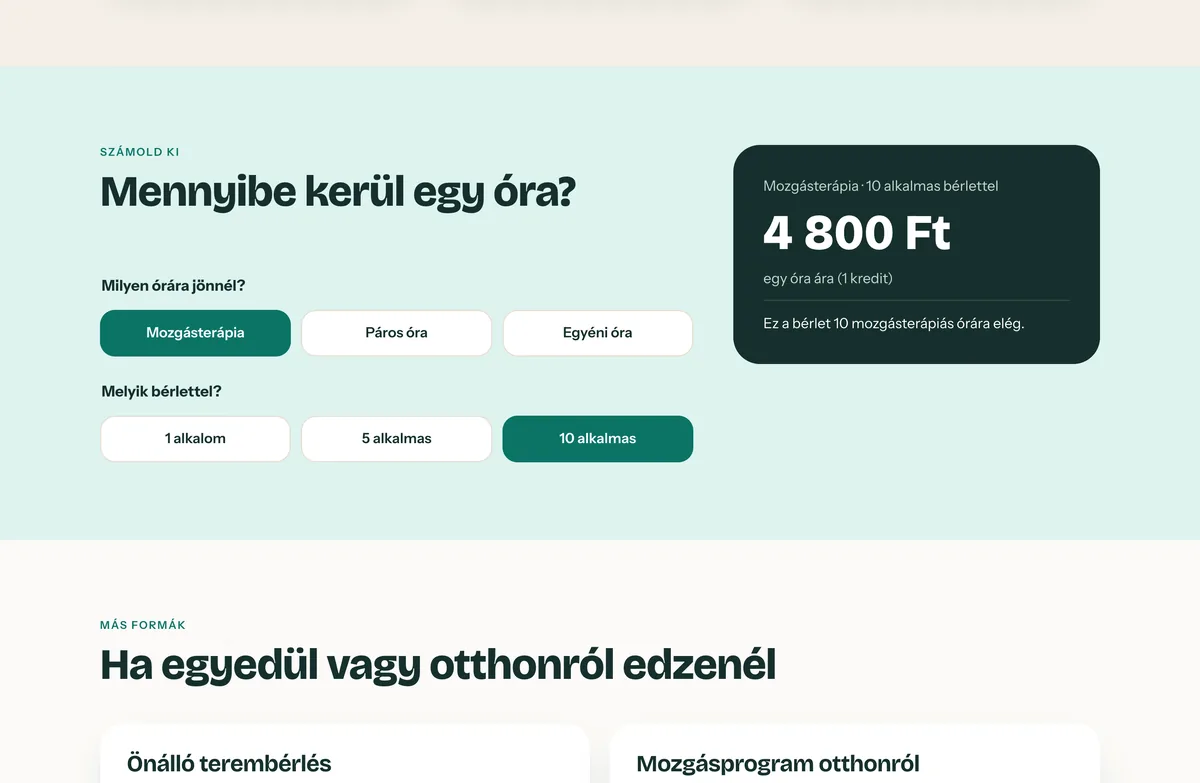 Az óraár-kalkulátor az Árak oldalon